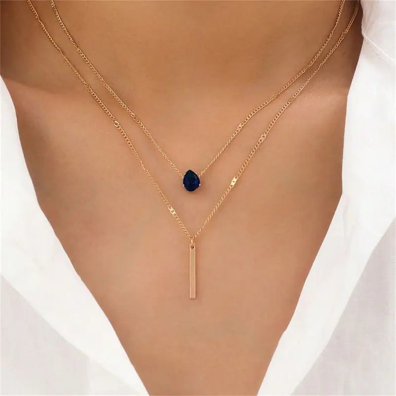 18K Gold Plated Layer Blue Green CZ Chain