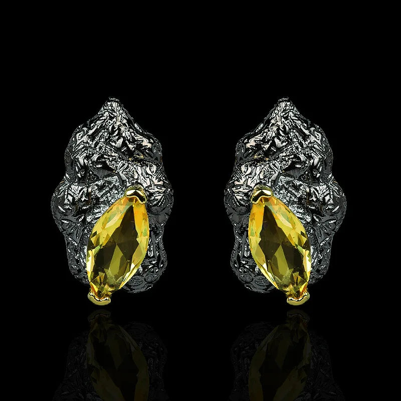 Antique Black Gold Retro Stud Princess Cut Zircon Earrings for Anniversary