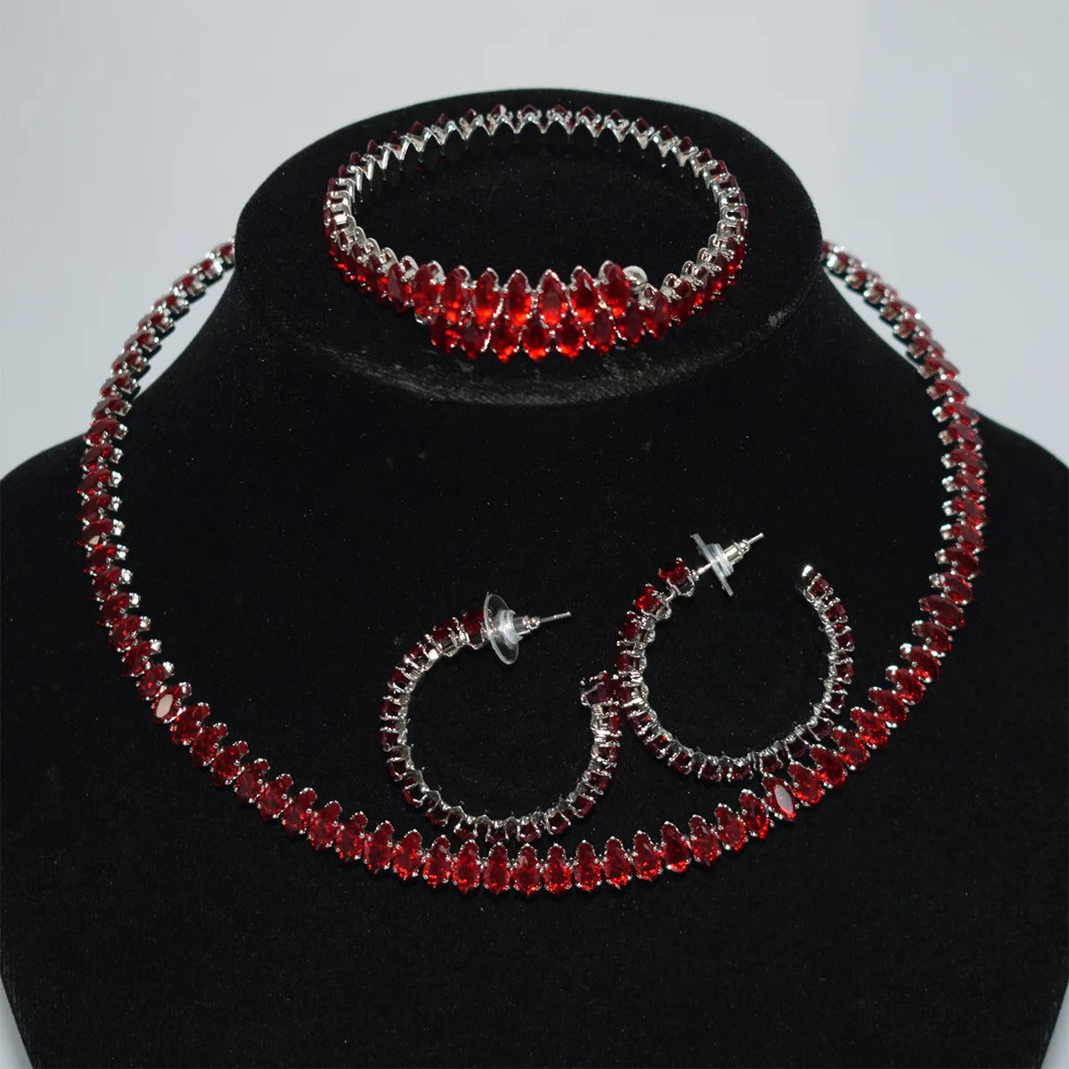 Customized Four-Piece Fine Jewelry Set Full Diamond Zircon Open Collar Style Gold Oval Zircon Earrings Bracelet Necklace