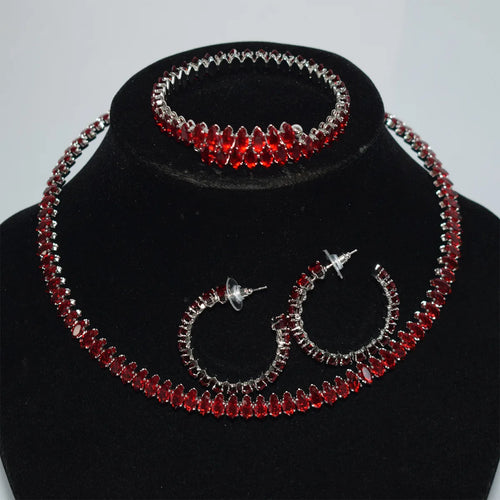 Load image 1 in gallery view. Customized Four-Piece Fine Jewelry Set Full Diamond Zircon Open Collar Style Gold Oval Zircon Earrings Bracelet Necklace