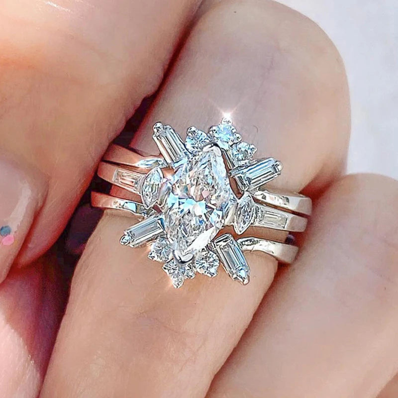 3Pcs Sets Silver Couple Rings