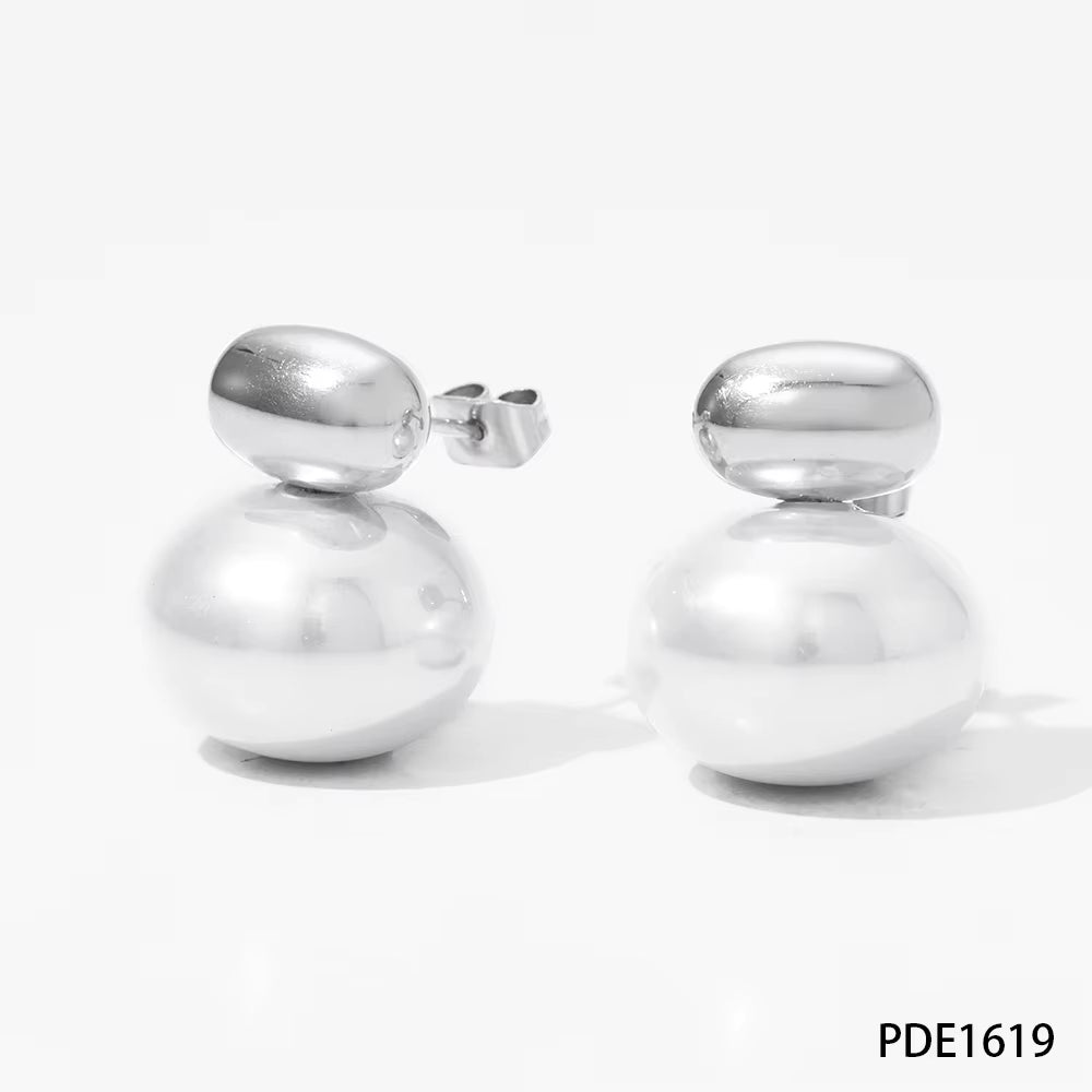 Gold Plated Oval Bead Imitation Pearl Stud Earrings Trendy Jewelry for Anniversary