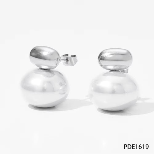 Load image 1 in gallery view. Gold Plated Oval Bead Imitation Pearl Stud Earrings Trendy Jewelry for Anniversary