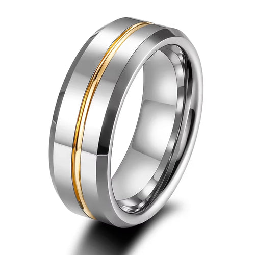 Load image 1 in gallery view. 24K Gold Plated 8mm Wedding Band Customized High Polished Gold Inlay Tungsten Carbide Ring for Men