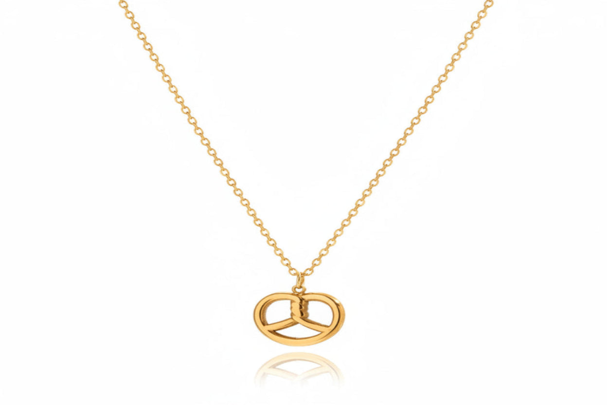 18K Gold Plated Stainless Steel Necklace Fun Food Croissant Pretzel Heart Pendant Necklace