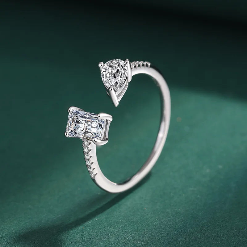 925 Sterling Silver Adjustable Rhodium Plated Zircon Ring