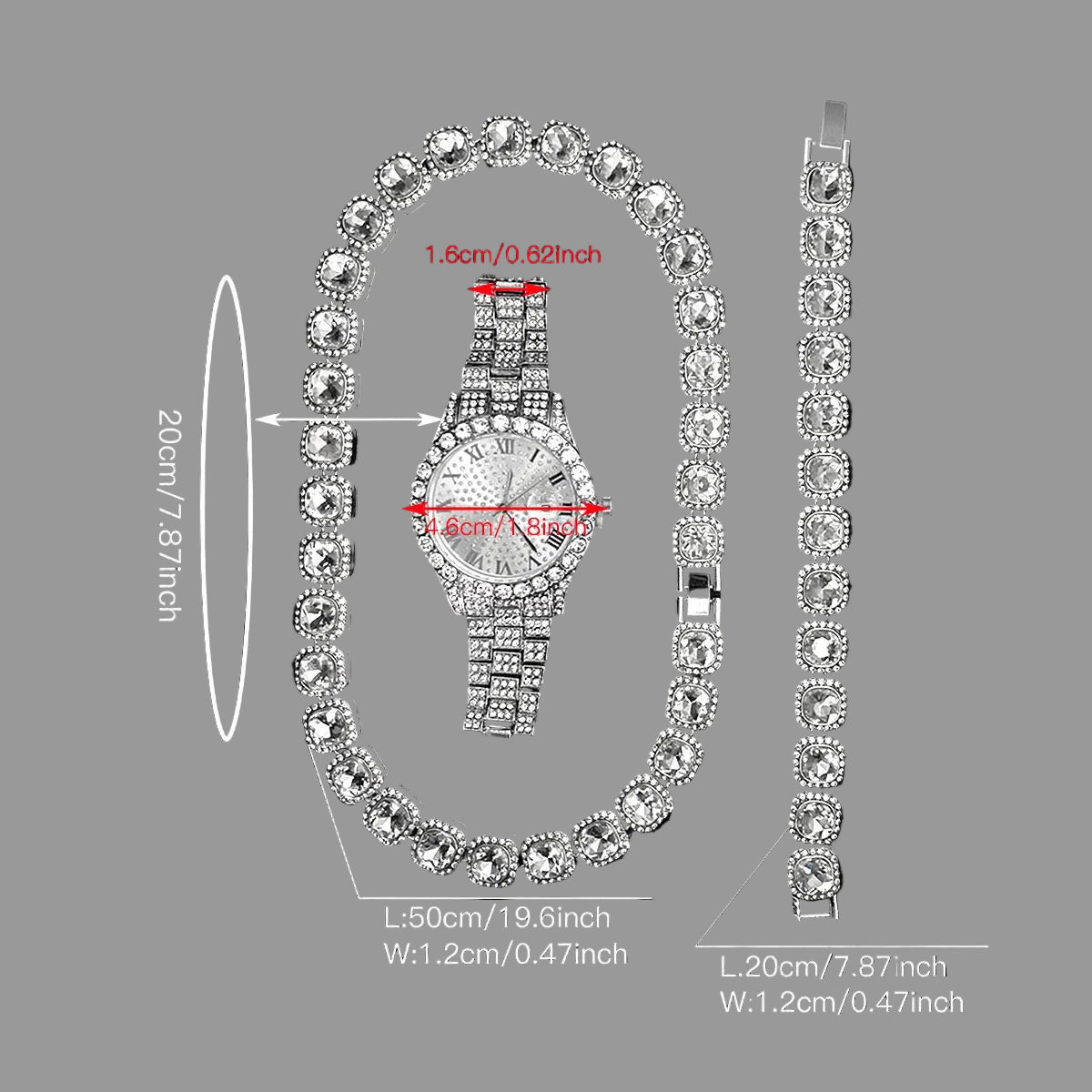 Three-piece Quartz Movement Silver Watch Sugar  Diamond Star Three-piece Set