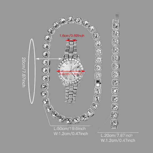Load image 1 in gallery view. Three-piece Quartz Movement Silver Watch Sugar  Diamond Star Three-piece Set