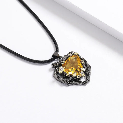 Load image 1 in gallery view. Retro Style Unique Exaggerated Gothic Black Plated 5A Yellow Zircon Antique Necklace for Women Party