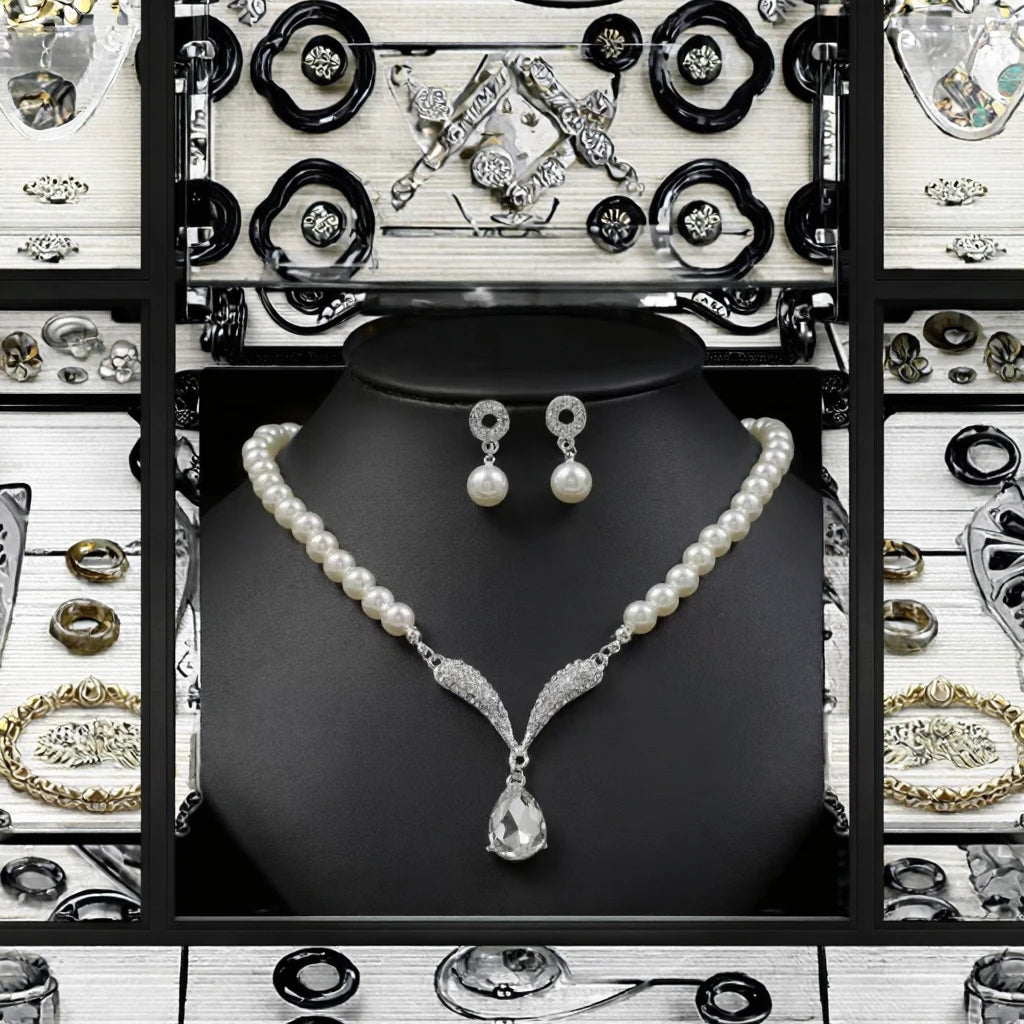 2pc Pearl Necklace and Earring set for Women Party