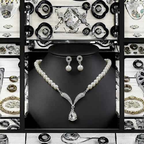 Load image 1 in gallery view. 2pc Pearl Necklace and Earring set for Women Party