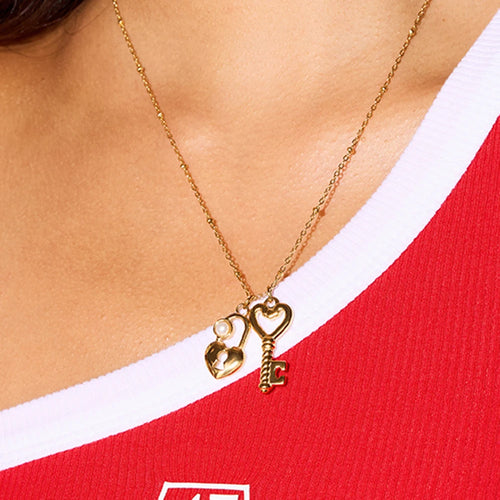 Load image 1 in gallery view. Acrylic Pearl Heart Lock Key Pendant Necklace for Kids Women