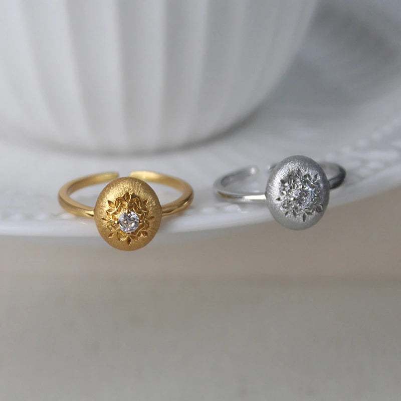 18K Gold Plated Luxury Gold Brushed Snowflake Zircon Ring | Elegant Women’s Jewelry