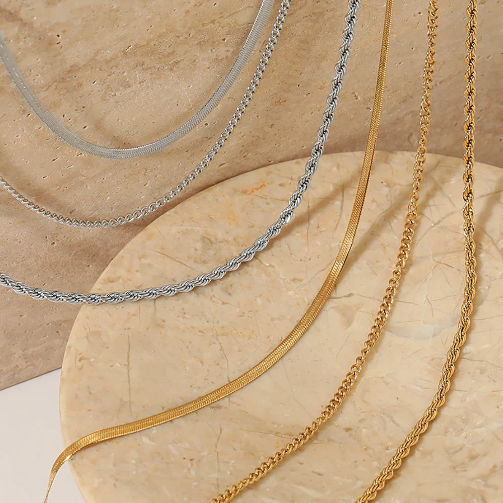 Gold Plated Dainty Three Layer Chain Anti-Tarnish Necklace Jewelry for Women