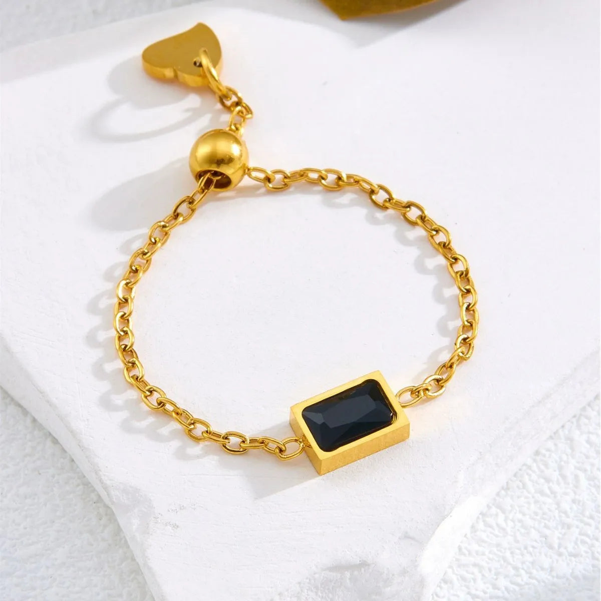 18K Gold Plated Geometric Zircon Ring, Stainless Steel Channel Set
