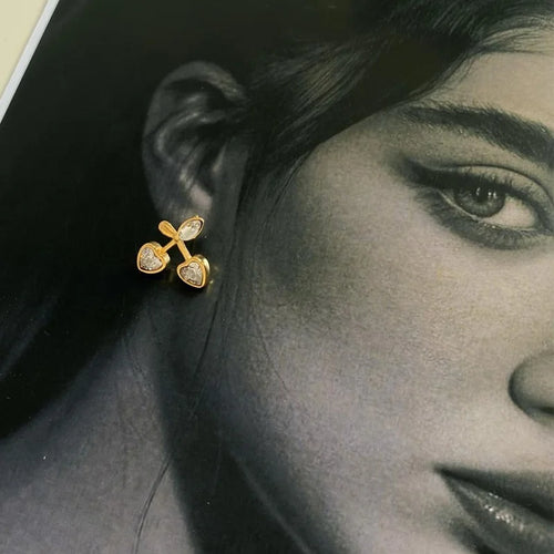 Load image 1 in gallery view. Gold Plated Stud Zircon Earrings Heart shaped Zircon