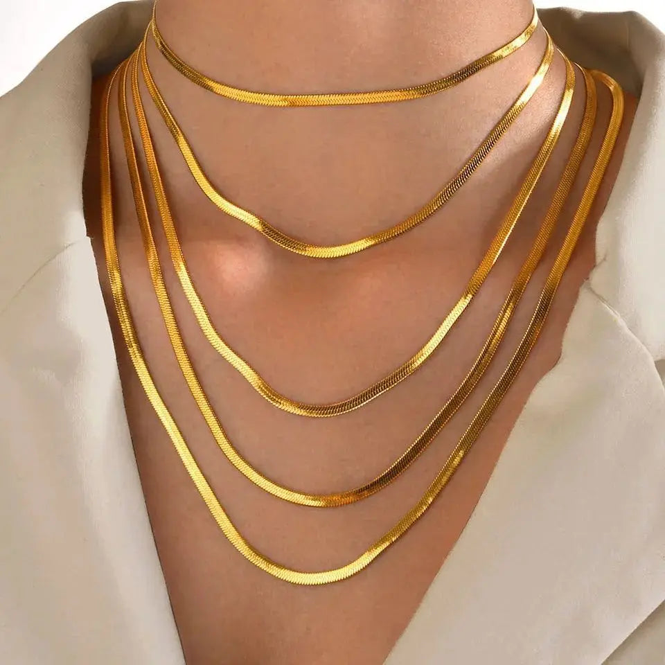 18K PVD Gold Plated Herringbone Chain Necklace Snake Chain for Women