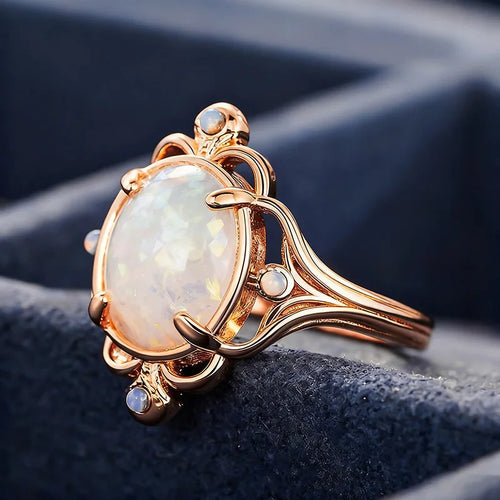 Load image 1 in gallery view. Champagne Gold Color Plated  Geometric Oval Shape Opal Rings for Women Engagement
