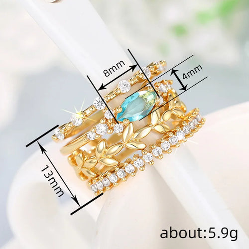 Load image 1 in gallery view. 4Pcs Set Blue Crystal Zircon Gold Plated Rings