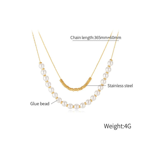 Load image 1 in gallery view. 18K Gold Plated  Double Layers Stacked Pearls Collarbone Chain Drop Necklace