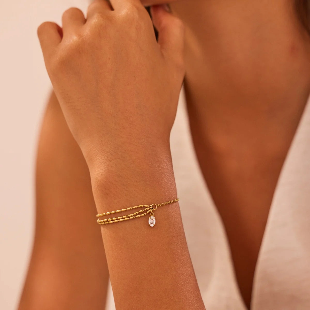 18K Gold Plated Stainless Steel Heart Zircon Charm Bracelet