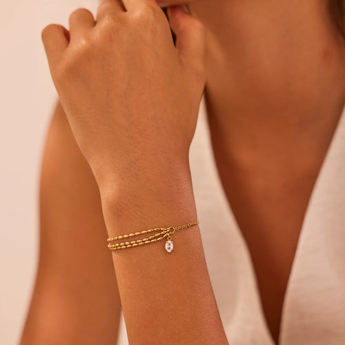 Load image 1 in gallery view. 18K Gold Plated Stainless Steel Heart Zircon Charm Bracelet