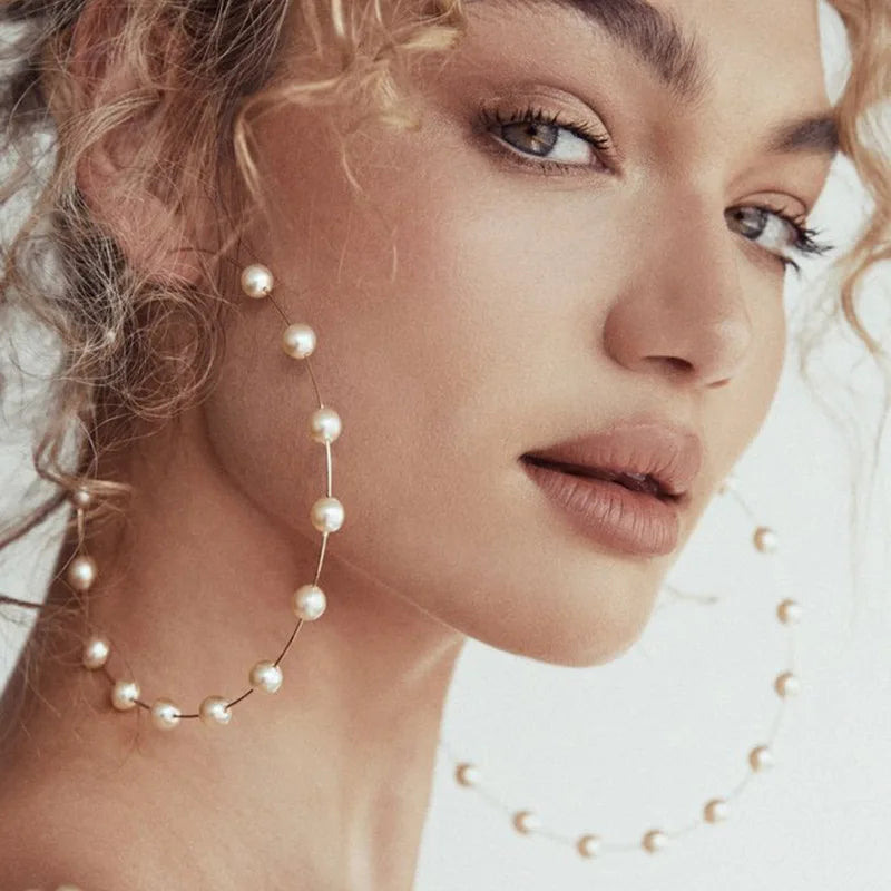 Large Silver And Gold Plated Pearl Hoop Earrings