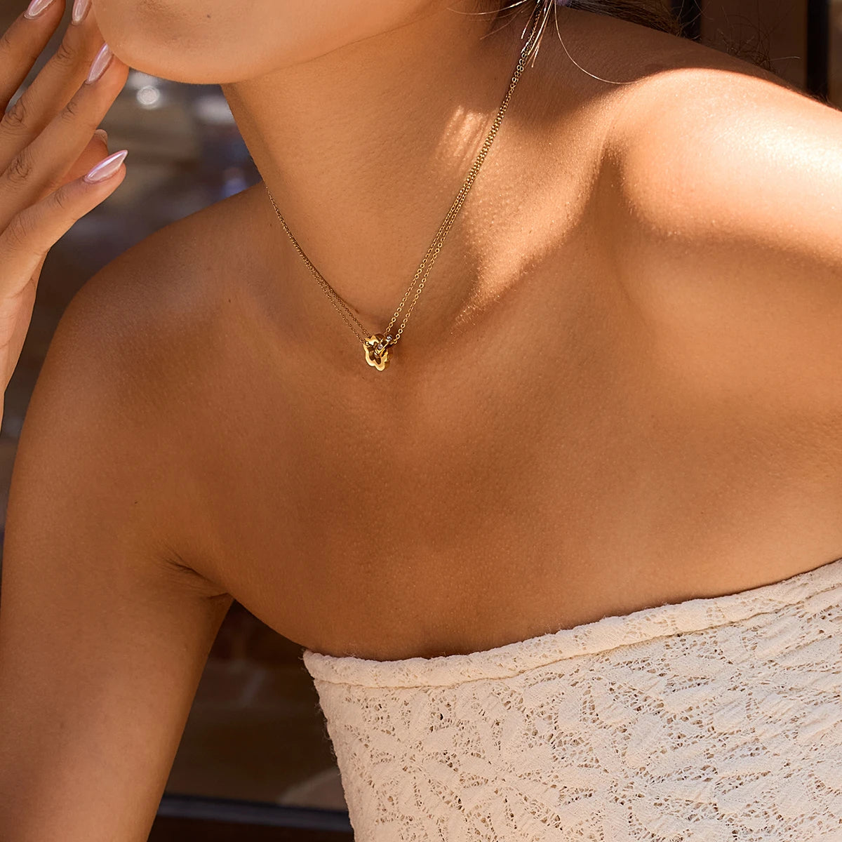 Interlocking Pendant Necklace for Kids and Woman 18K Gold Plated