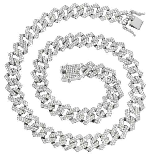 Load image 1 in gallery view. Silver and Gold Plated Link Chain Double Row Four-Sided Hip Hop Necklace