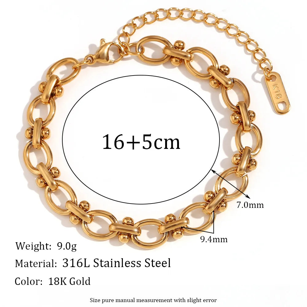Charm Chain Bracelet for Girls Geometric Zircon Stainless Steel with 18K Gold Plated