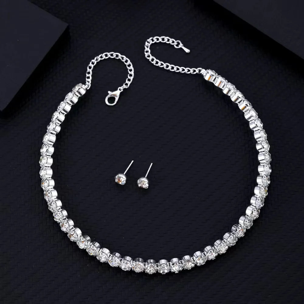 Platinum Plated Jewelry Set Necklace Earring Bracelet for Parties and Weddings Classic
