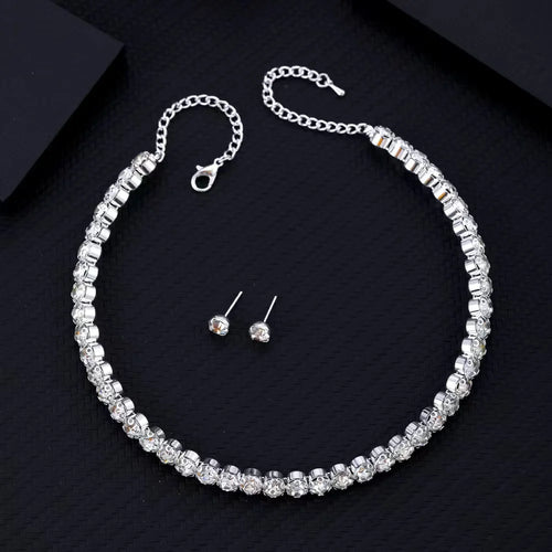 Load image 1 in gallery view. Platinum Plated Jewelry Set Necklace Earring Bracelet for Parties and Weddings Classic
