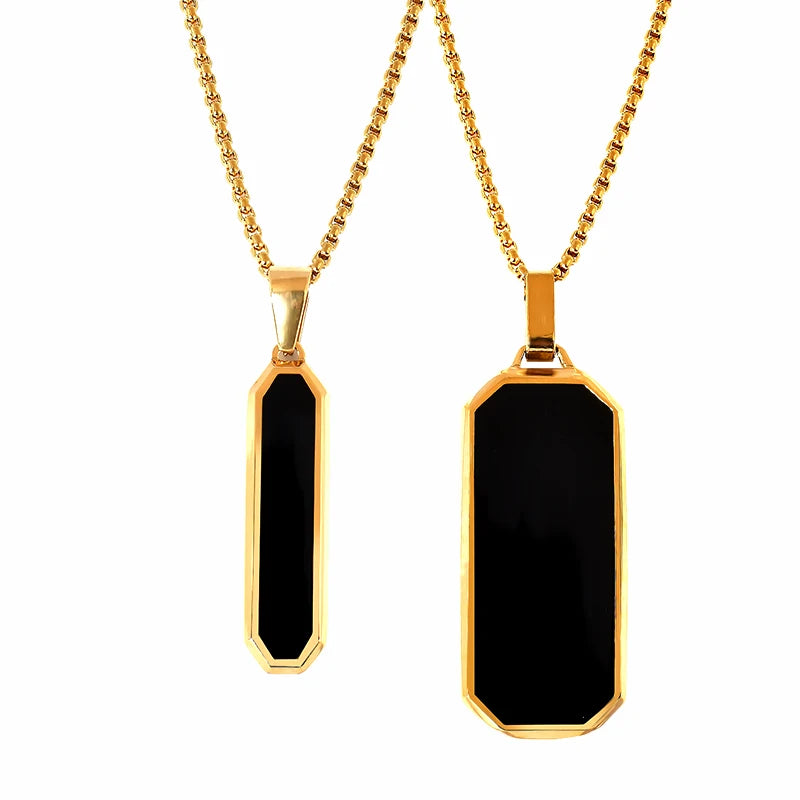 18K Gold Stainless Steel Luxury Vintage Long Bar Pendant Necklace for Men