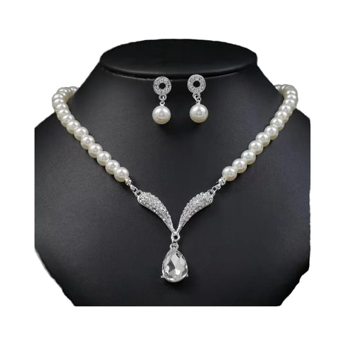 Load image 1 in gallery view. 2pc Pearl Necklace and Earring set for Women Party
