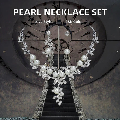 Load image 1 in gallery view. 18K Gold Plated Women's Pearl Necklace Set Weddings Engagements