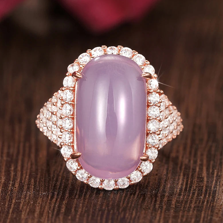 Oval Shaped Purple Rose Gold Plated Resin Rings Zircon Rings