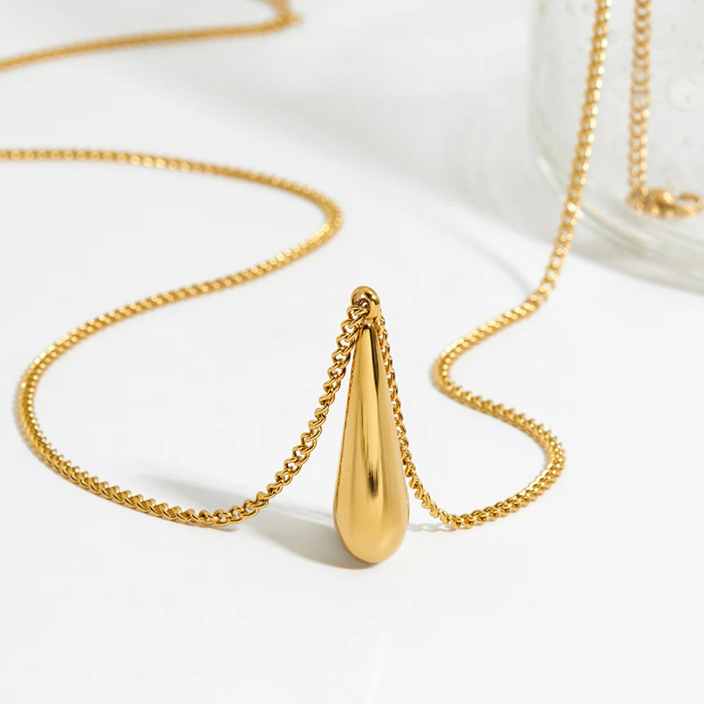 Gold Plated Water Drop Pendant Anti-Tarnish Trendy Minimalist Dainty Necklaces for Women