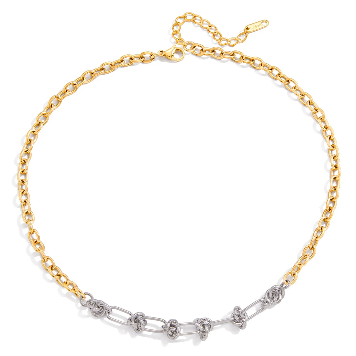 Waterproof Anti Tarnish Two Tone Gold Plating O Chain Silver Thread Knot Shape Two Tone Necklace