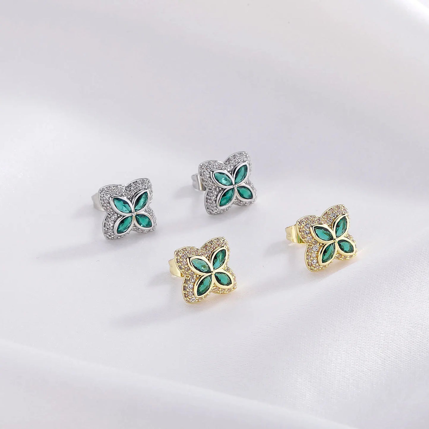 Clover Stud Earrings Iced Out ZIRCON Pink White Green Black