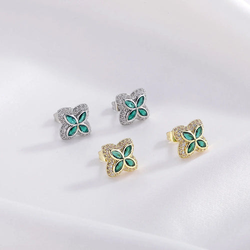 Load image 1 in gallery view. Clover Stud Earrings Iced Out ZIRCON Pink White Green Black