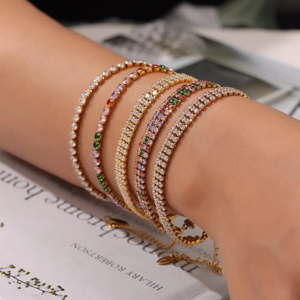 18K Gold Plated Luxury Fashion Bracelet Multi Colorful Zircon Tennis Chain