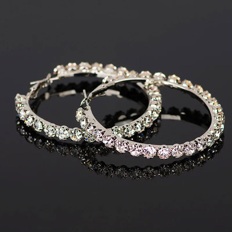 Silver Gold Rose Gold Plated Crystal Ladies Earrings Women Bridal Diamond Zircon Big Large Hoop Earrings