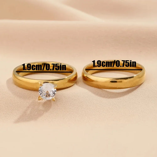Load image 1 in gallery view. Four Claw Zircon Smooth Ring Gold-color Plated Two-piece