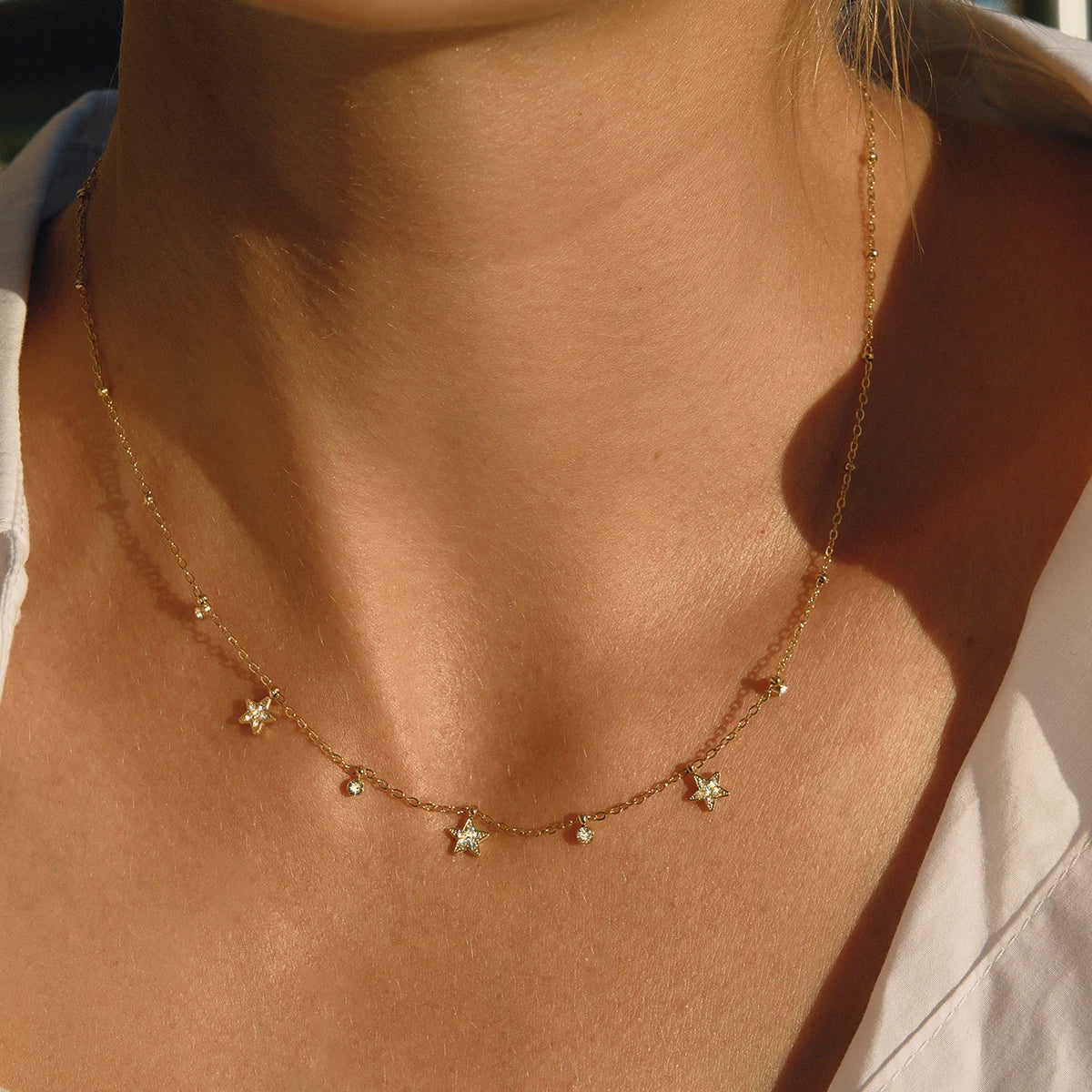 Classic 18K Gold Stainless Steel Rhinestone Crystal Cross Cup Small Pendant Clip Bead Chain