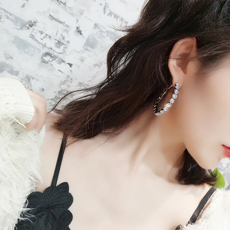 Silver Gold Rose Gold Plated Crystal Ladies Earrings Women Bridal Diamond Zircon Big Large Hoop Earrings