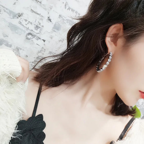 Load image 1 in gallery view. Silver Gold Rose Gold Plated Crystal Ladies Earrings Women Bridal Diamond Zircon Big Large Hoop Earrings