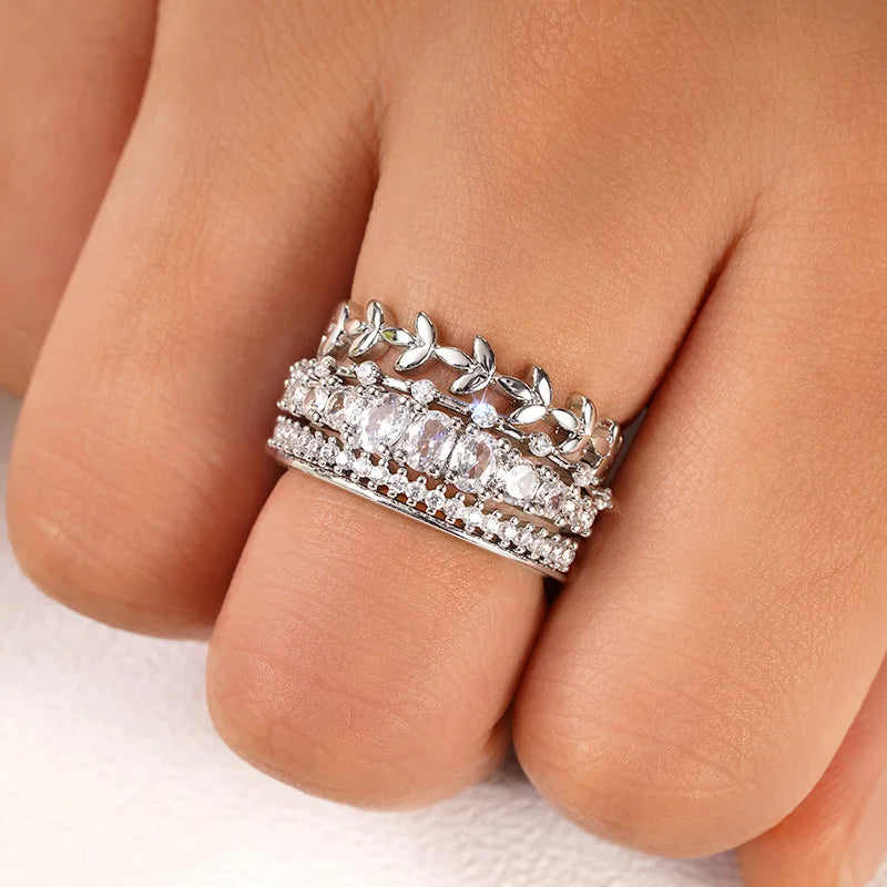 Geometric Design Zircon Silver/Gold Plated 5Pcs Sets