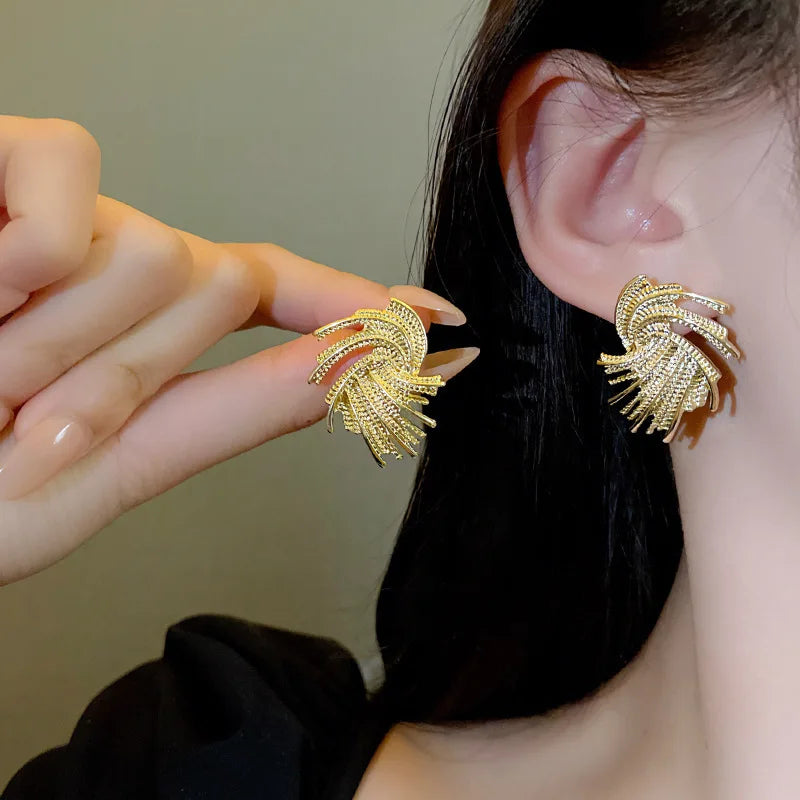 Twisted Rotational Texture Irregular Fireworks Luxury Earrings