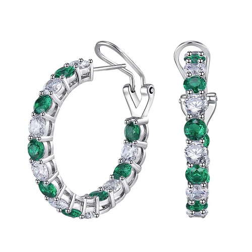 Load image 1 in gallery view. Blue/Green Crystal Cubic Zirconia Circle Hoop Earrings for Women Bridal Wedding Party Silver Plated Hoop Earrings