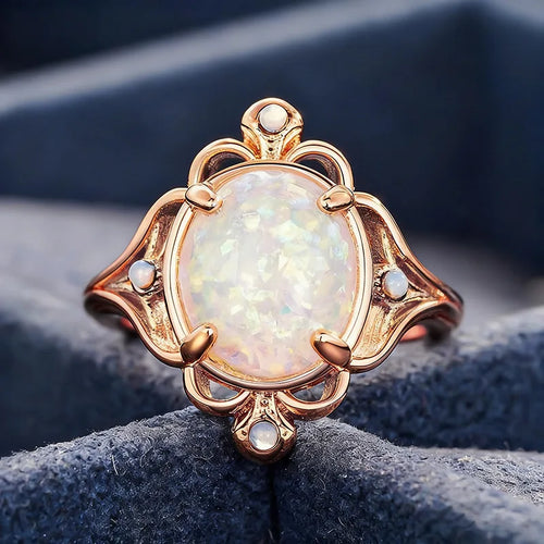 Load image 1 in gallery view. Champagne Gold Color Plated  Geometric Oval Shape Opal Rings for Women Engagement